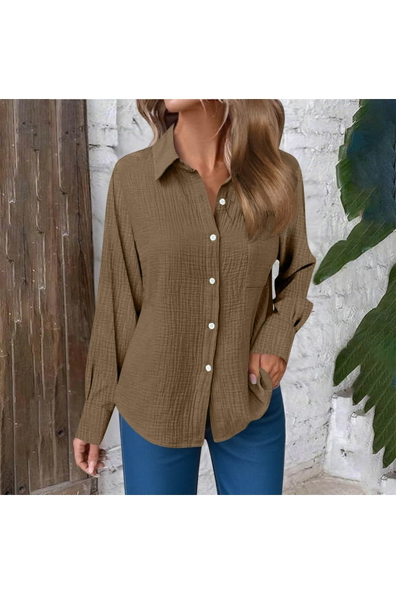 100%Cotton Jackets for Women Casual Pocket Outerwear Blouse Holiday Button-Up Fall Jackets Womens Tops