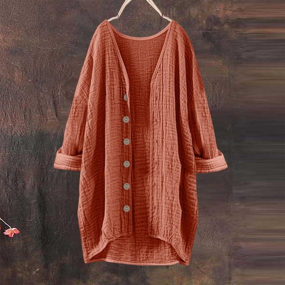 Hipattires 100%Cotton Jackets for Women Tops Outerwear Casual Loose Fall Jackets Button-Up Womens Cardigans Light