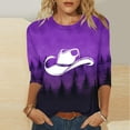 thumbnail image 1 of Elvqul 3/4 Sleeve Tshirts for Women Western Cowboy Comfy Casual Tops Print Pullover Plus Size Blouses Crew Neck Purple Tshirts, 1 of 5