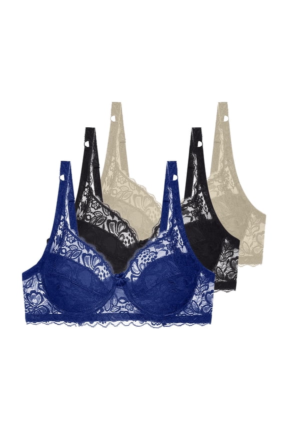 3 Pack Bras for Women,Womens Bra,Plus Size Underwire Push up Breathable Lightweight Lace Comfortable,Size 42C