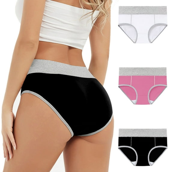 Hipattires 3 Pack Panties for Women High Cut Mix Color Briefs Loose Leisure Packs Womens Underwear Plus Size