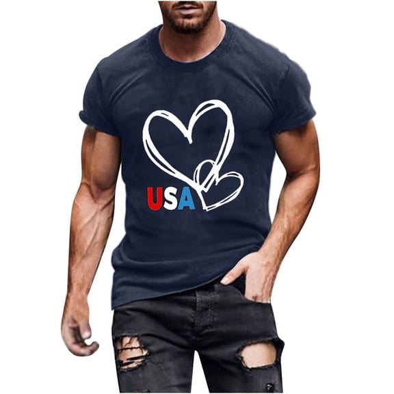 Elvqul 4th of July Shirts for Men Casual Independence Pullover Navy Patriotic Tee Shirts Short Sleeve Star Mens Shirts Trendy
