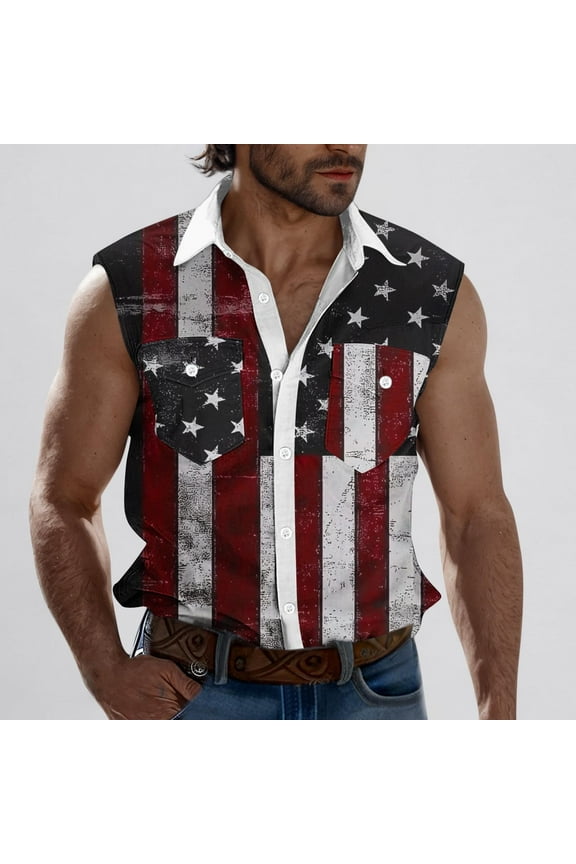 4th of July Shirts for Men Collared Patriotic Pullover Summer T Shirts Sleeveless Independence Day Star Mens Shirts Travel