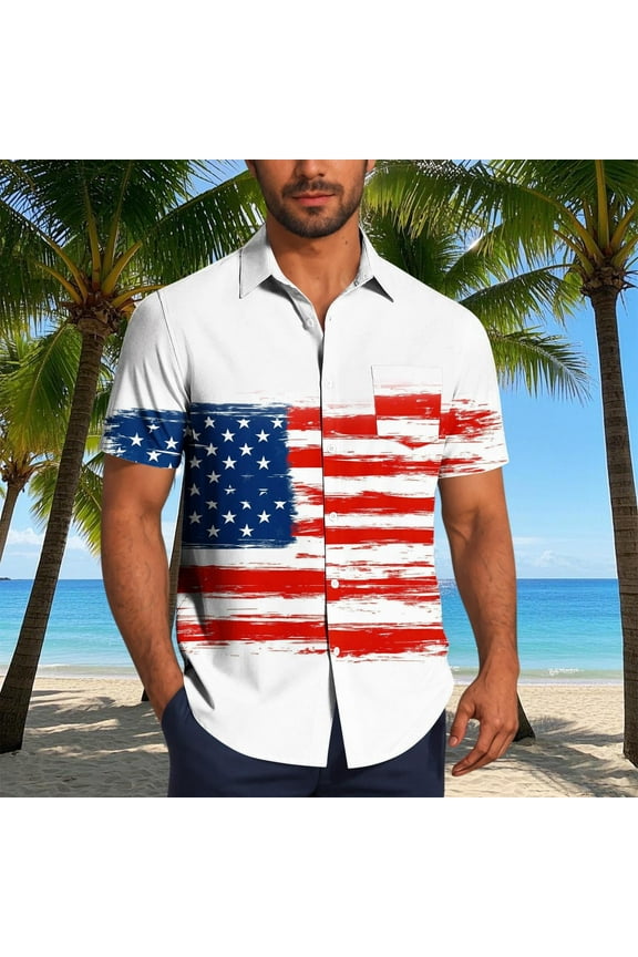 American Flag Shirts for Men White Independence Fourth of July Summer Eagle Button up T Shirts Fashion Short Sleeve Mens Shirts Big and Tall
