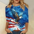 thumbnail image 1 of Elvqul American Flag T-Shirts for Women Independence Day Tops Patriotic 4th of July Pullover Eagle Elastic Womens Shirts 3/4 Sleeve, 1 of 5
