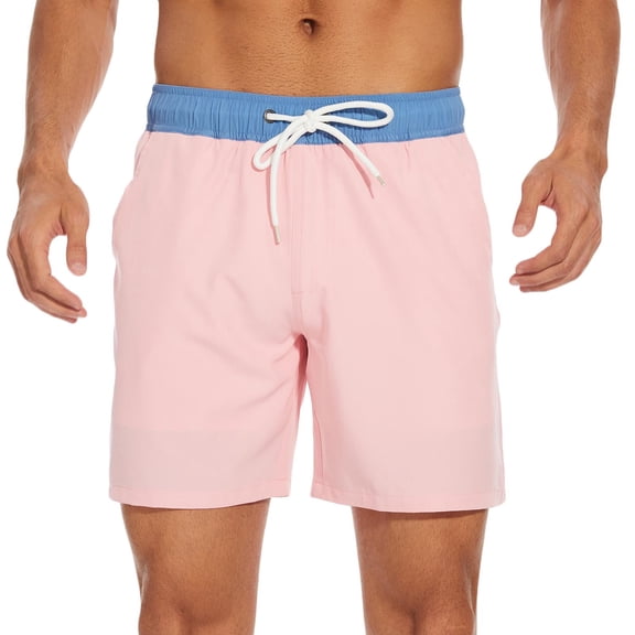 Elvqul Baggy Shorts for Men Plus Size Elastic Waisted Mens Shorts Solid Beach Shorts Pink