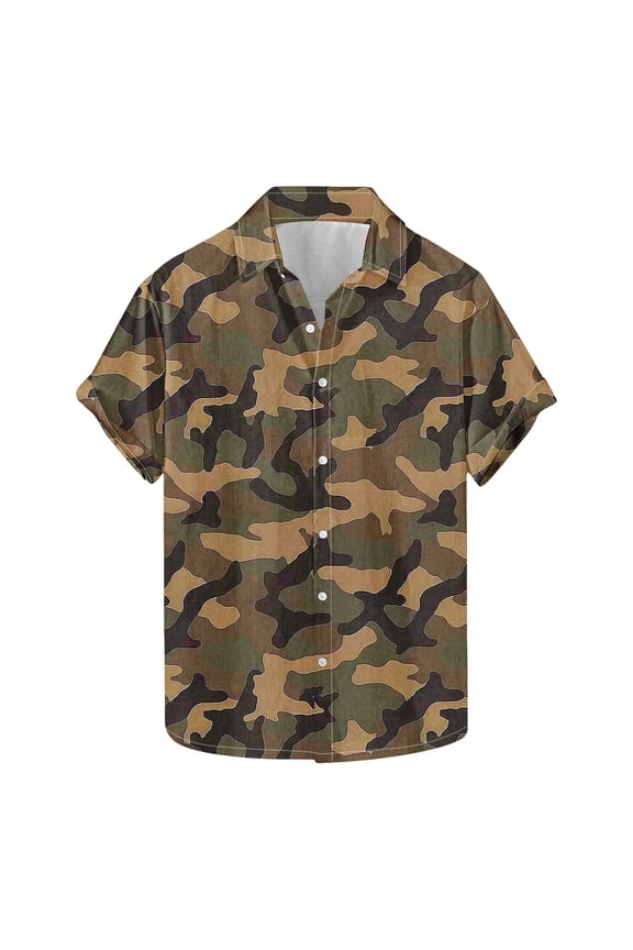 Beach Shirts for Men Collared Camouflage Button Crew Neck Travel Short Sleeve Hawaii Mens T-Shirts Pattern