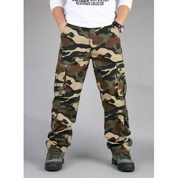 Elvqul Big and Tall Mens Pants Cargo Casual Khaki Pockets Camo Mens Pants Cotton Pants