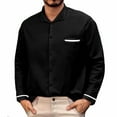 thumbnail image 1 of Elvqul Big and Tall Shirts Men Button up Cotton Linen Collared Long Sleeve Black Solid Color Loose Shirts, 1 of 6