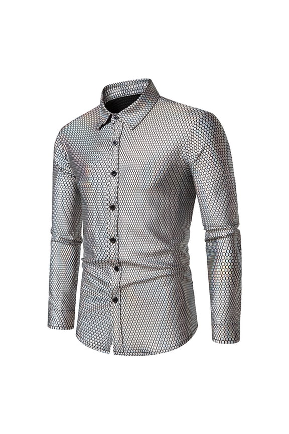 Big and Tall Shirts for Men Long Sleeve Collared Button down Silver Clothing Sequin Lightweight Comfort Shirts