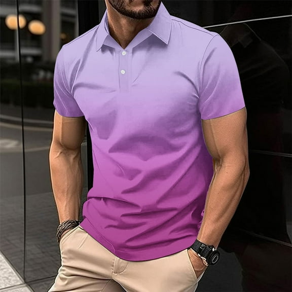 Vetsdori Big and Tall T-Shirts for Men Short Sleeve Casual Pull-On Gradient Print Hot Pink Collared Trendy Crewneck Mens Shirts