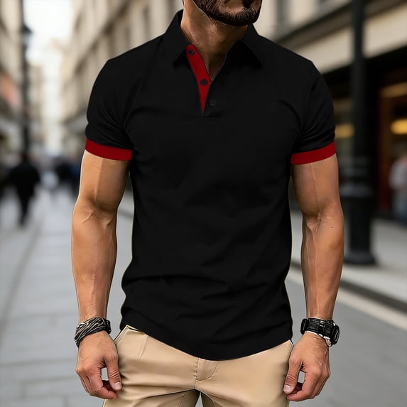 Elvqul Big and Tall Tops for Men Short Sleeve Tees Collared Solid