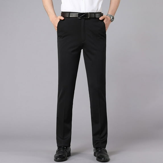 Elvqul Black Dress Pants for Men Flat Front Big and Tall Stretch Slim Fit Business Straight Dress Pants