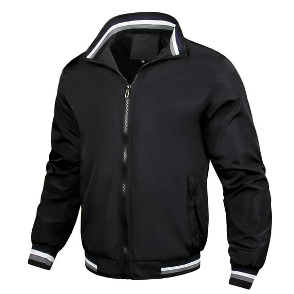 Elvqul Black Jackets Men Bomber Zipper Fashion Big Winter Jackets Collared Pockets Long Sleeve Coat Solid Shirts