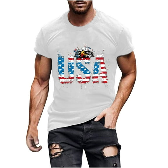 Elvqul Black Shirts for Men Graphic Star Pullover Big and Tall Fourth of July Tee Shirts Independence Day Crew Neck Short Sleeve Mens Shirts Travel