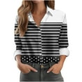 thumbnail image 1 of Elvqul Black Shirts for Women Button up Plus Size Collared Womens Blouses Long Sleeve Open Front Striped Shirt, 1 of 4