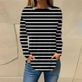 thumbnail image 1 of Elvqul Black T-Shirt for Women 2024 Long Sleeve Loose Striped Print Crew Neck Tops, 1 of 5