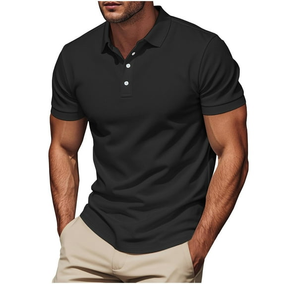 Vetsdori Black T-Shirts for Men Casual Solid Pull-On Short Sleeve Slim Fit Crewneck Collared Mens Shirts Summer