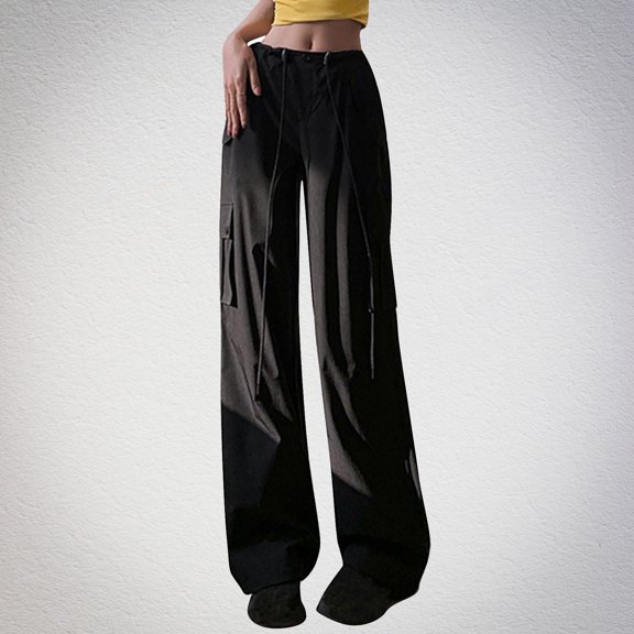 Elvqul Black Womens Cargo Pants High Waisted Women's Cargo Pants Comfortable Pockets Outing Pants