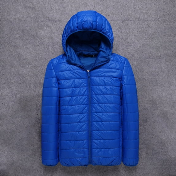 Elvqul Blue Mens Jackets Puffer Zipper Winter Big and Tall Hooded Warm Coat Fashion Pockets Padded Jackets Solid Long Sleeve Shirts