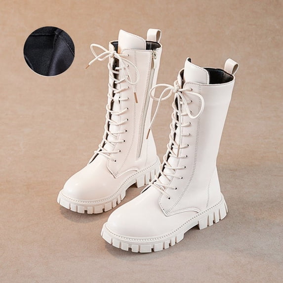 Elvqul Boots for Girls,Girls Shoes,Winter Lace up Riding Boots Faux Leather Size 13.5 Girls