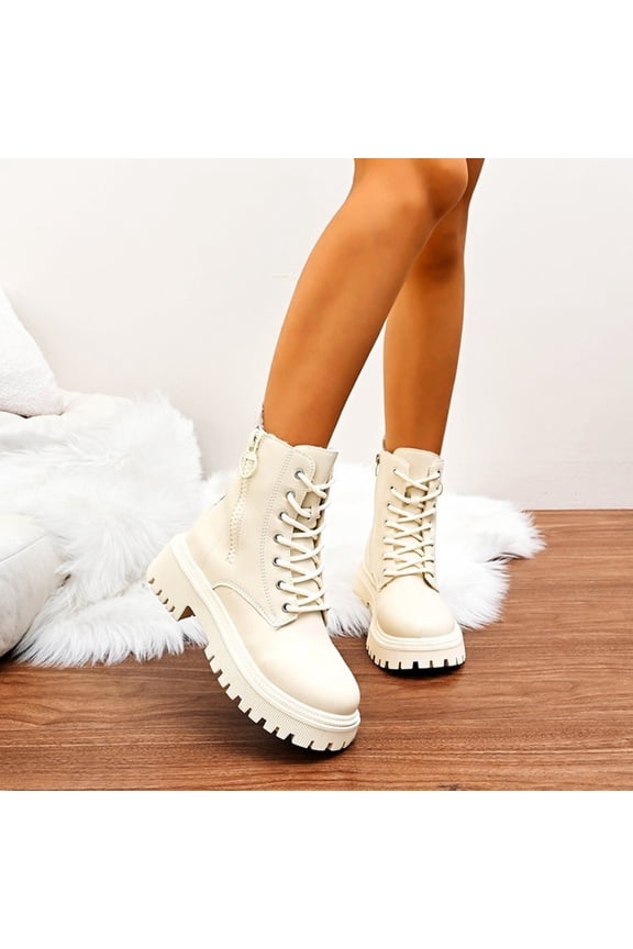 Boots for Women,Womens Shoes,Mid-Calf Winter Low Heel Beige Lace up Fall,Size 5.5