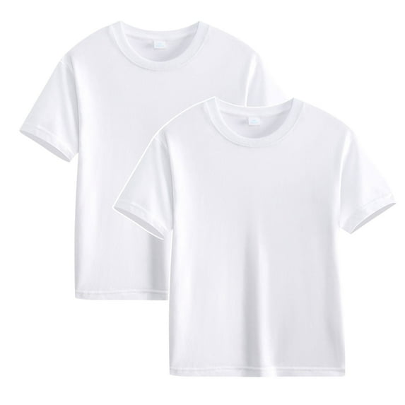 Elvqul Boys Tops White Crew Neck Cotton Solid Unisex 2 Pack Short Sleeve Shirts for Boys