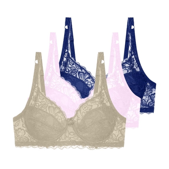 Elvqul Bras for Women Plus Size,Bra for Women,Breathable 3 Pack Push up Lightweight Everyday Lace,Size 32C