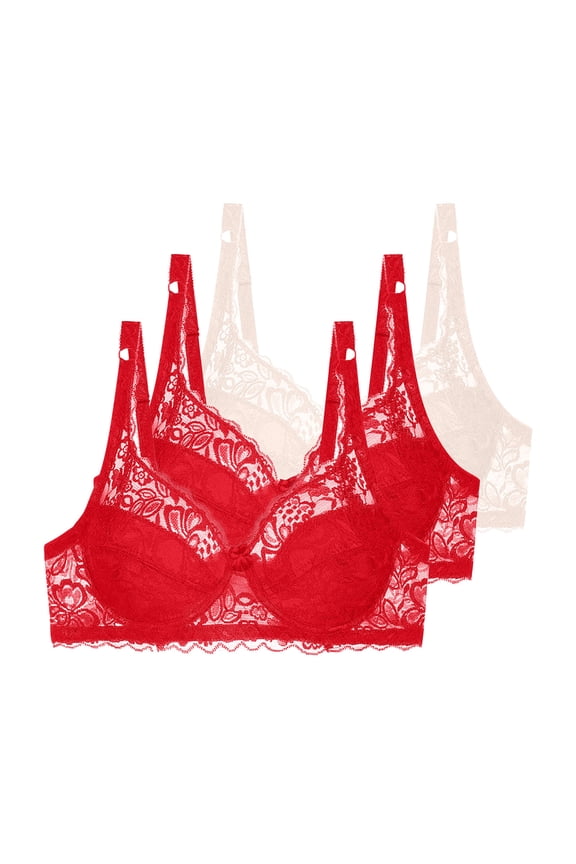 Bras for Women Plus Size,Womens Bra,Push up 3 Pack Full Coverage Underwire Lace Lightweight,Size 32C