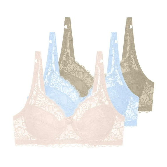 Elvqul Breathable Bras for Women,Bra for Women,3 Pack Plus Size Lace Push up Lightweight Underwire,Size 38C