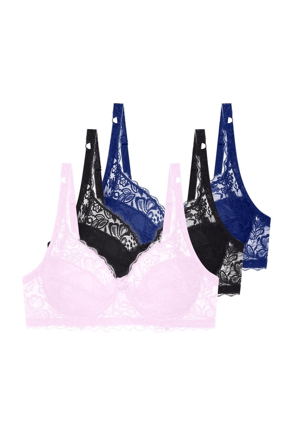 Breathable Bras for Women,Bra for Women,Plus Size 3 Pack Adjustable Lace Underwire Lightweight,Size 40C
