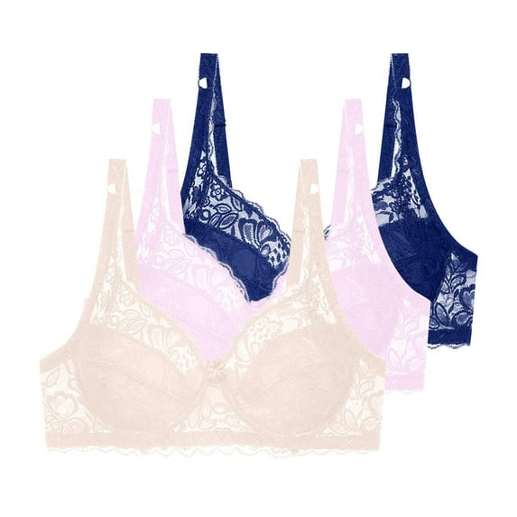 Elvqul Breathable Bras for Women,Womens Bra,Underwire 3 Pack Plus Size Adjustable Push up Lightweight,Size 38B