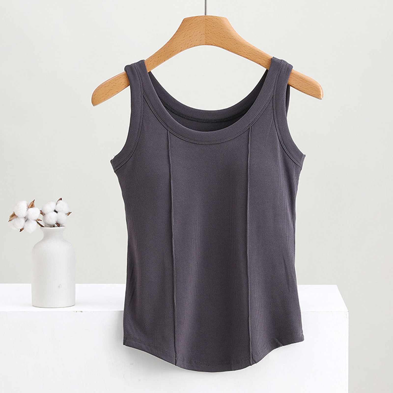 Elvqul Brown Tank Tops for Women Plus Size Soft Solid Round Neck ...