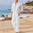 thumbnail image 1 of Elvqul Button Down 2 Piece Set for Men Long Sleeve Outfits Solid V Neck Pockets Mens Top and Pants Basic, 1 of 9