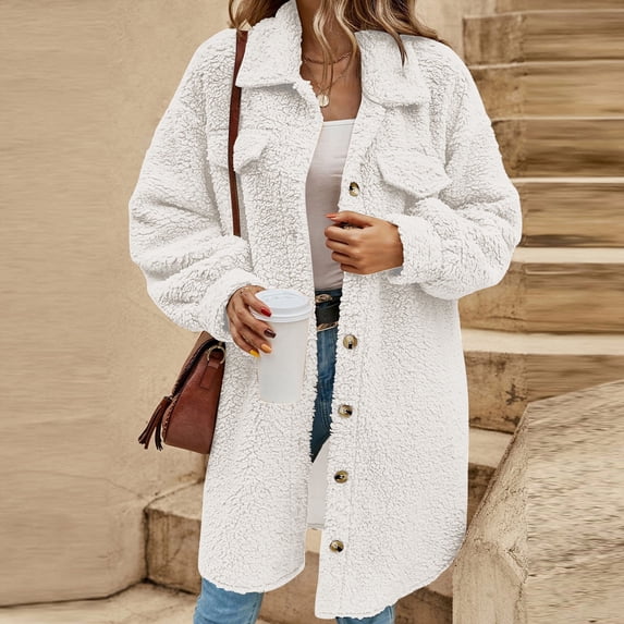 Elvqul Button up Jacket for Women Outerwear Thick Long Sleeve Sweaters Fuzzy Ladies Coat Casual