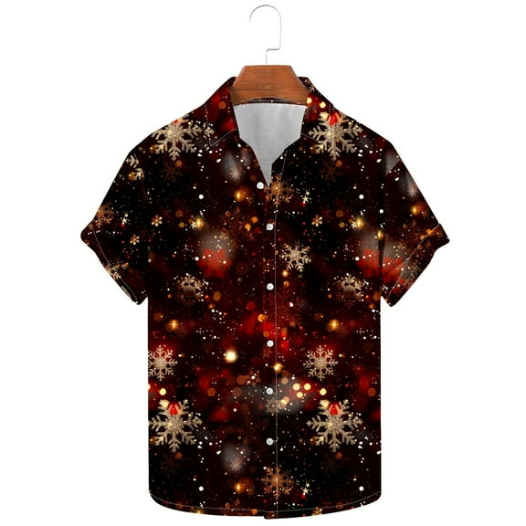 Elvqul Button up Shirts for Men Christmas Fashion Dressy Short Sleeve Mens Shirts Graphic