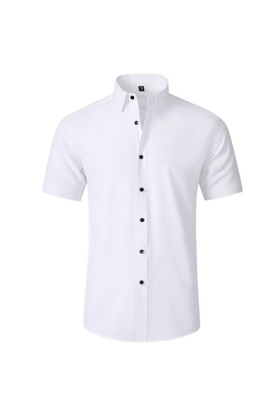 Button up Shirts for Men White Solid Short Sleeve T-Shirts Business Turndown Collar Comfy Shirts