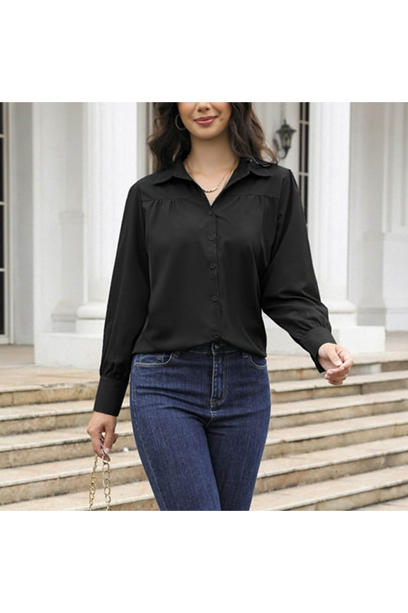 Button up Shirts for Women Collared Plus Size Tops for Women Summer Army Green Long Sleeve Solid Shirt