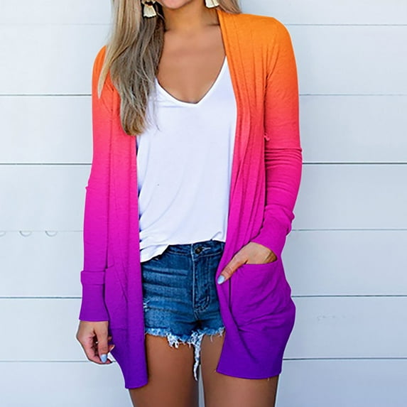 Elvqul Cardigans Women Orange Lightweight Dressy Long Sleeve Womens Sweater with Pockets Kimono Breathable Coat