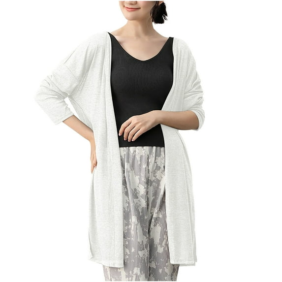 Elvqul Cardigans for Women White Casual Sweaters Long Long Sleeve Lightweight Comfortable Thin Womens Coats Solid Color