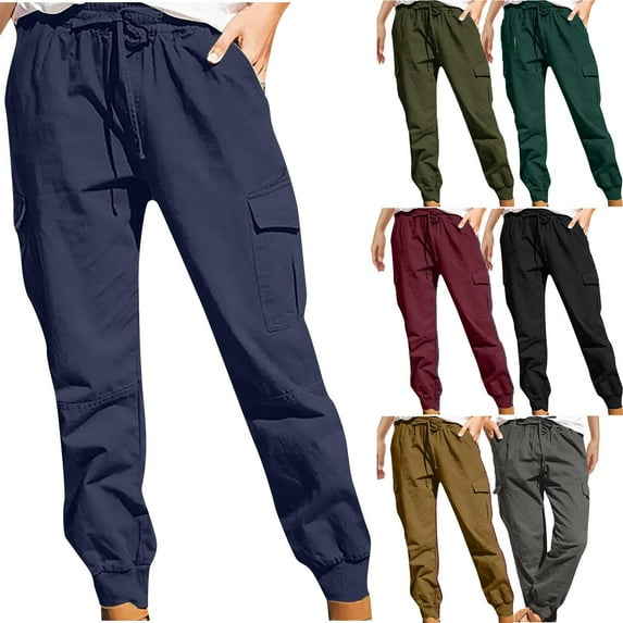 Elvqul Cargo Pants for Women High Waisted Loose Fit Streetwear Casual Navy Pants
