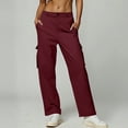 thumbnail image 1 of Elvqul Cargo Pants for Women Wide Leg Solid Trousers Wine High Waist Casual Button Fashion Womens Long Pants, 1 of 5