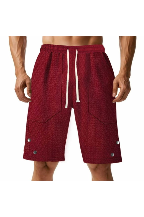 Cargo Shorts for Men Red Elastic Waist Pull On Under $5 with Pockets Solid Mens Shorts Drawstrings