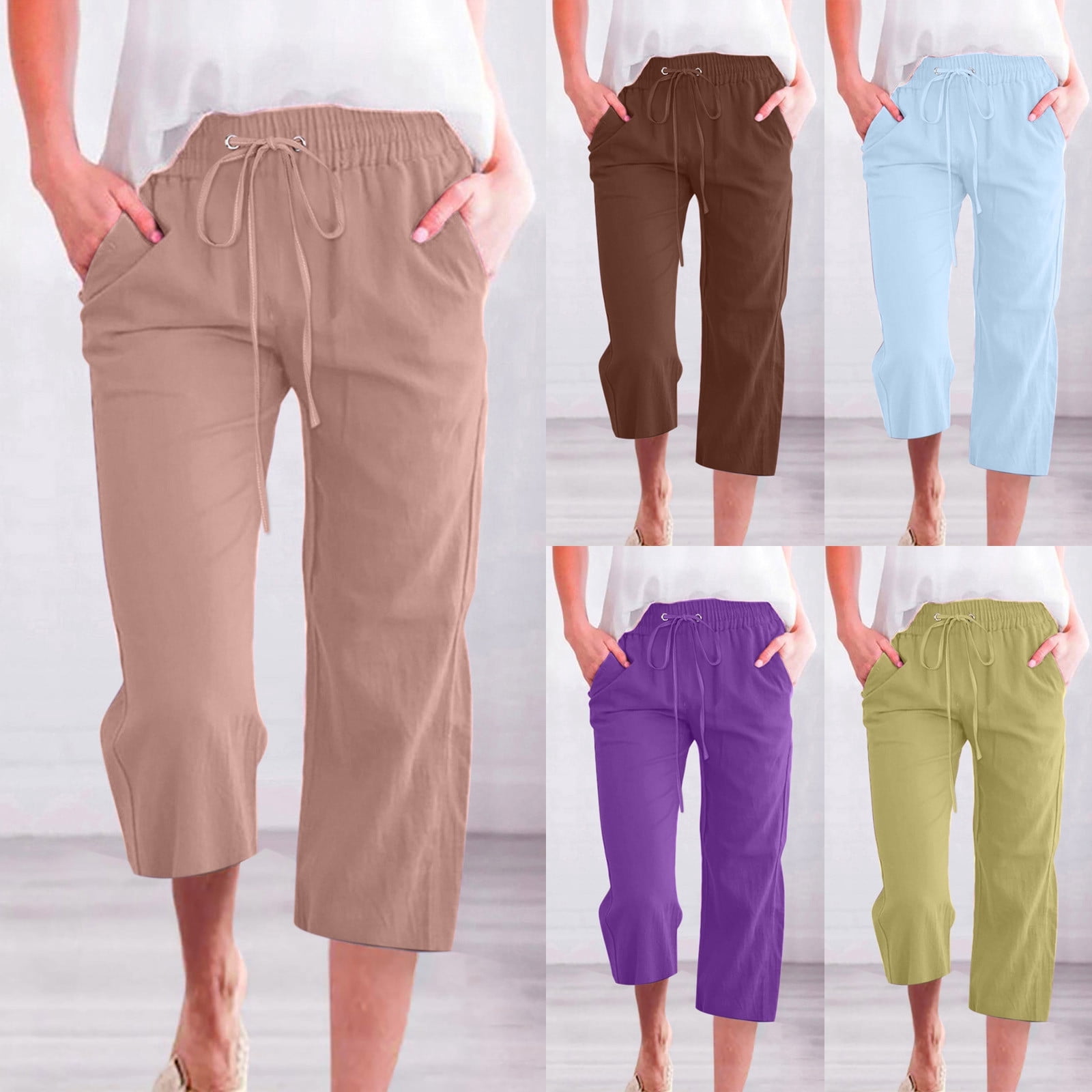 Solid colors fabric straight Capri pants main image 0