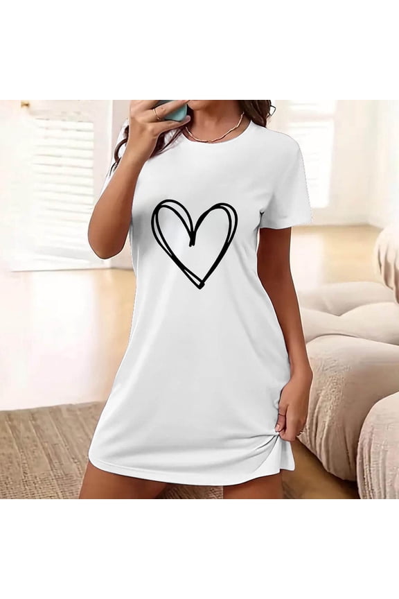 Casual Nightgowns for Women Sleepwear Plus Size White CrewNeck Womens House Wear
