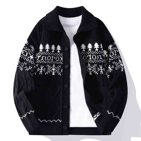 Elvqul Casual Sweaters for Men Knit Button down Christmas Vacation Mens Sweaters Winter