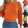 thumbnail image 1 of Hipattires Casual Sweaters for Women Cropped Knitted Pullover Tailored Plain Tops Thick Warm Long Sleeve Winter Orange Womens Blouse, 1 of 8