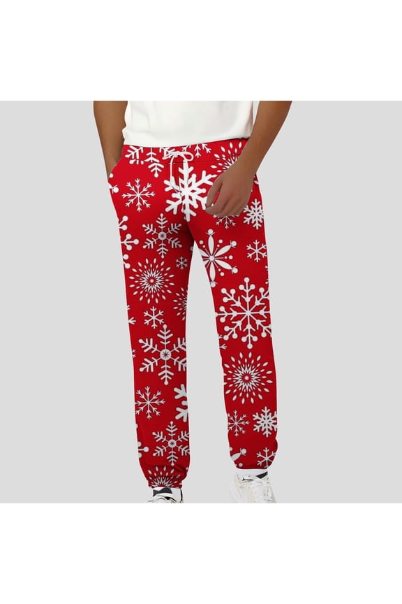 Christmas Sweatpants for Men Fitness Date Pullover Drawstring Hiking Elastic Waist Sports Straight-Leg Mens Pants Pocket