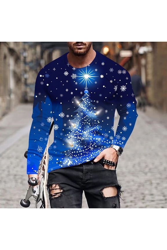 Christmas Tree Shirts for Men Christmas Green Graphic Pullover Mens Shirts Crewneck