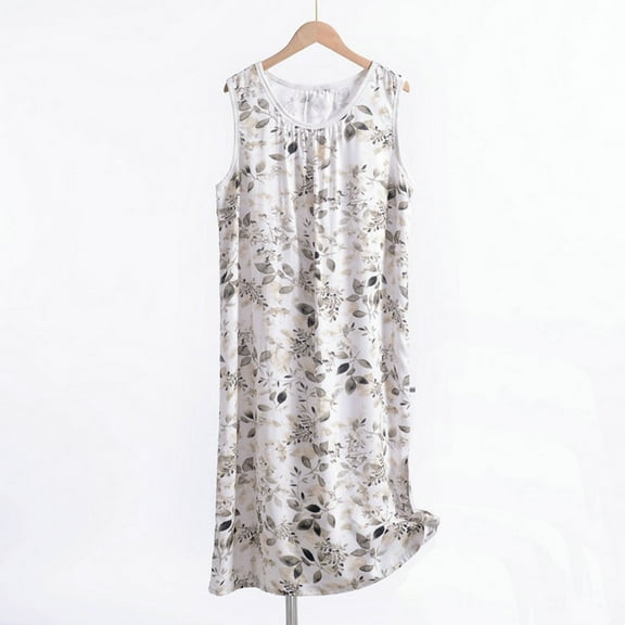 Elvqul Nightgowns for Women Long Sleeveless Sleepwear for Women Pull on White Nightgowns